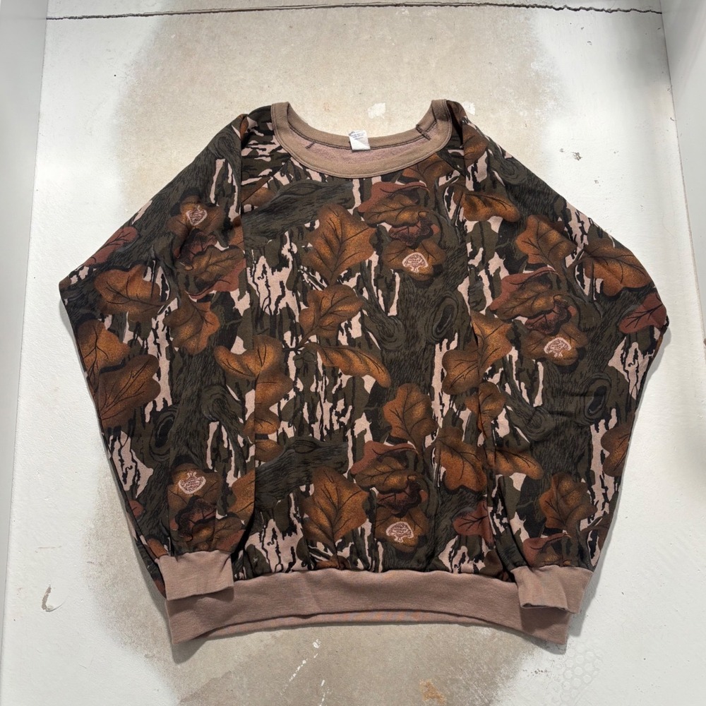 Vintage 80s Mossy Oak Fall Foliage Camo Sweatshirt Mens XL Made in USA Rare